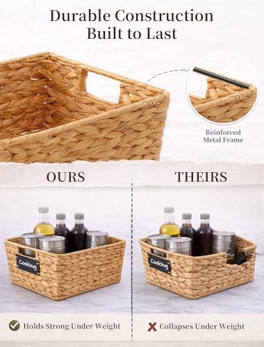 Pantry Organizers and Storage, Water Hyacinth Storage Baskets for Shelves, Natural Baskets for Organizing, Pantry Baskets with Chalkboard Labels and Marker - color: Natural