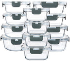 M MCIRCO 24-Piece Glass Food Storage Containers with Upgraded Snap Locking Lids,Glass Meal Prep Containers Set - Airtight Lunch Containers, Microwave, Oven, Freezer and Dishwasher - color: Gray