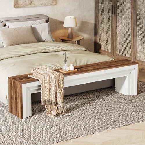 Tribesigns 71" Extra Long Entryway Bench, Modern Farmhouse Shoe Bench Wooden Indoor Seating with Layered Design for Hallway, End of Bed, Living Room, Sofa Back, Dining Room, Rustic Brown & White - color: Rustic Brown & White