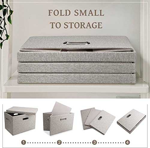 Graciadeco Medium 15" 21 Quart Collapsible Stackable Storage Bins with Lids, 5 Packs Beige Foldable Fabric Closet Boxes Heavy-duty Linen Cube Baskets Container for Bedroom Office (15 x 11 x 8) - color: Beige, size: Medium -5 Pack