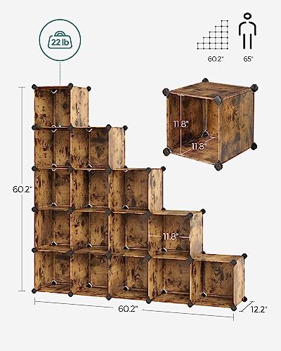 SONGMICS Cube Storage Organizer, Set of 16 Plastic Cubes, Closet Organizers and Storage, Room Organization, Bedroom Living Room, 12.2 x 48.4 x 48.4 Inches, Rustic Brown ULPC442A01 - color: Rustic Brown, size: 16 Cubes, style: without doors