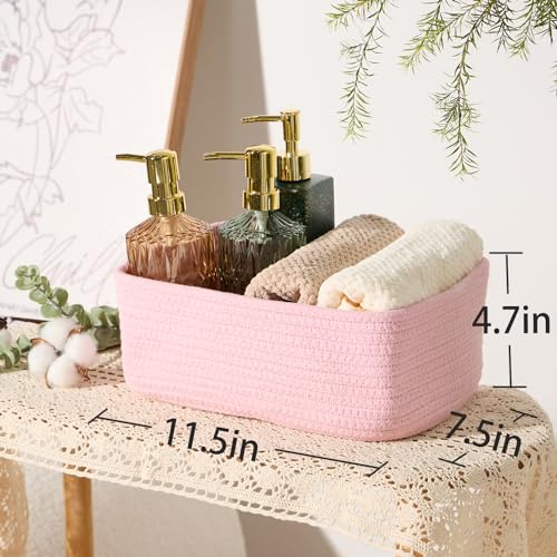 MiniArk Small Storage Baskets for Organizing | Closet Organizer Bins | Shelf Toy Basket | Woven Rope Baskets | Cube Decorative Box | Shallow Basket | 11.5x7.5x4.7” | 3 Packs Pink - color: Pink, size: 3pcs-L11.5xW7.5xH4.7"