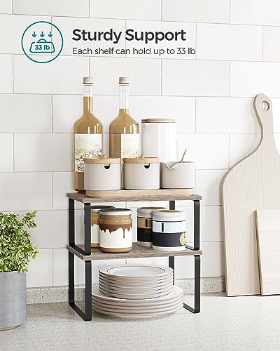 SONGMICS Cabinet Organizer Shelf, Set of 4 Kitchen Counter Shelves, Kitchen Storage, Spice Rack, Stackable, Expandable, Metal and Engineered Wood, Ink Black and Heather Greige UKCS021X02 - color: Ink Black + Heather Greige, size: 11.7"W