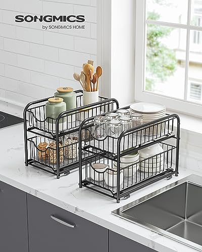 SONGMICS 4-Tier Pull Out Cabinet Organizers, Under Sink Organizer, Bathroom Organizer and Storage, Sliding Basket Drawers, Stackable for Kitchen, Bathroom, Ink Black UKCS017B02 - color: Ink Black