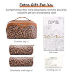 BOYATU Travel Makeup Bag for Women: 3-in-1 Modular Leopard Print Cosmetic Bag Set for 3-15 Day Trips - Waterproof Vegan Leather Toiletry Bag - Perfect for Party/Festival/Night Out - Gift Box - Brown - color: 01-Brown