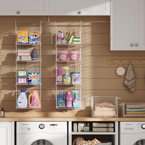 4-Tier Hanging Laundry Room Organizer: Foldable Wire Shelf Basket with 2 Large Hooks 1.65" & 360°Rotating Hooks – Space-Saving Laundry Storage Basket, for Wardrobe Closet Storage, White Patent - color: White, size: 4-Pack 13.7*11*51inch
