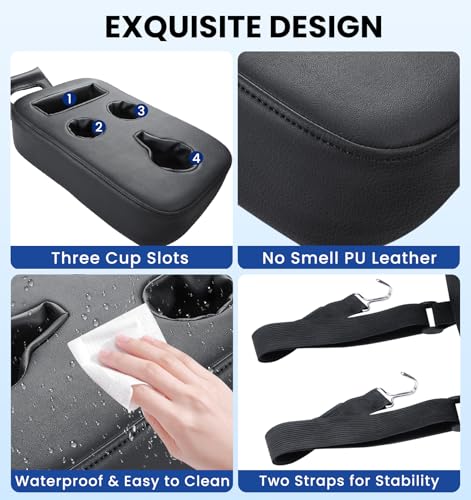 Upgraded Car Cup Holder with Dual Secure Straps, Back Seat Cup Holder for Car, PU Leather Truck Cup Holder, Boat Tray Organizer for Trucks, Minivans, SUVs, RVs, Holds Coffee, Snacks, Cell Phone - color: Dual Secure Straps