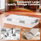4 PCS*49 Qt Wheeled Latching Under Bed Storage, Double Opening Lids Stackable Bin with Latch Lid, Plastic Container to Organize Shoes Underbed, Clear with White Lid(White) - size: 37Quart*4PC