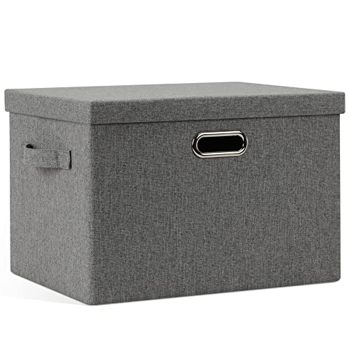 Graciadeco Large 17" 36 Quart Collapsible Stackable Storage Bins with Lids, 1 Pack Grey Foldable Fabric Closet Storage Boxes with Lids, 4 Handles Heavy-duty Linen Cube Baskets for Bedroom - color: Gray1, size: Large -1 Pack