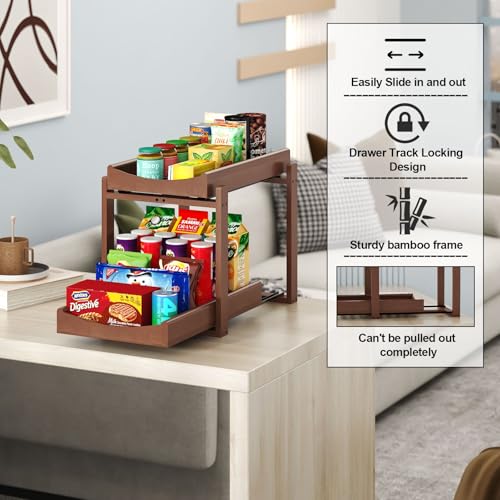 MHXW SXPN Bamboo Under Sink Organizer and Storage, Pull Out Cabinet Organization, 2 Tier Vertical Slide Out Undersink Storage Shelf, Organizer Shelves for Kitchen Bathroom Medicine (Brown, 2 Pack) - color: Brown, size: 2 Pack