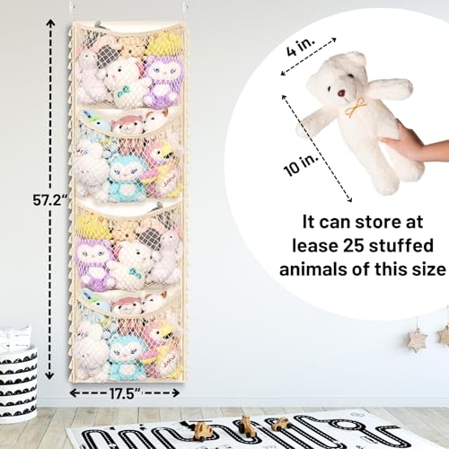 Over The Door Stuffed Animal Storage, Cotton Toy Organizer for Storage Plush Toys,Baby Supplies, Stuffed Animal Holder with 4 Large Pockets, Hanging Door Organizer for Nursery, Bedroom (Tassel) - color: Tassel, size: Normal