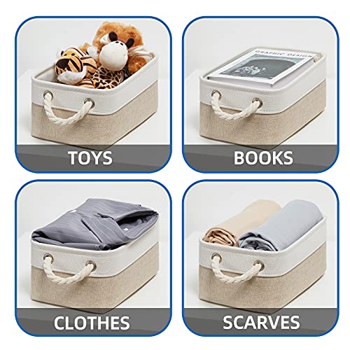 Temary Small Fabric Storage Baskets 6 Pcs Decorative Baskets Bins for Gifts Empty Foldable Storage Basket with Handles for Organizing Shelf, Towels (White&Khaki,11.8 L x 7.9 W x 5.3 H inches) - color: Beige&white, size: 11.8L x 7.9W x 5.3H inches (6pcs)