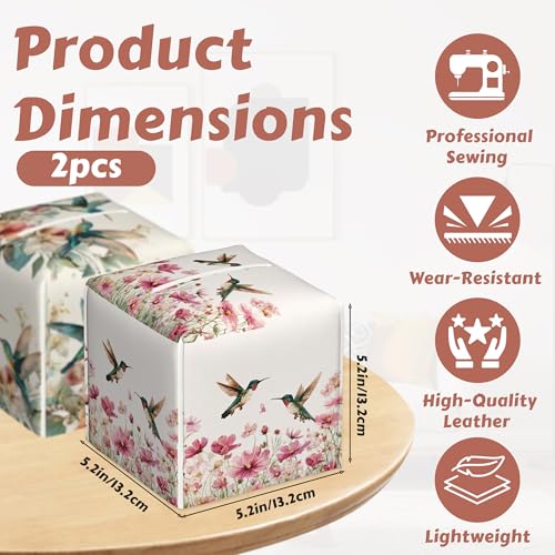 Colorful Hummingbird Floral Tissue Box Cover Square Leather Napkin Holder Facial Paper Case Decorative Tissues Cover for Home Kitchen Dining Bathroom Office, 2 Pcs - color: Colorful Hummingbird Floral