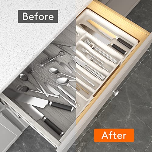Lifewit Silverware Drawer Organizer, Expandable Utensil Tray for Kitchen, BPA Free Flatware and Cutlery Holder, Adjustable Plastic Storage for Spoons Forks Knives, 13-22 x 15", White - color: White, size: XL (13-22''W x 15''D)