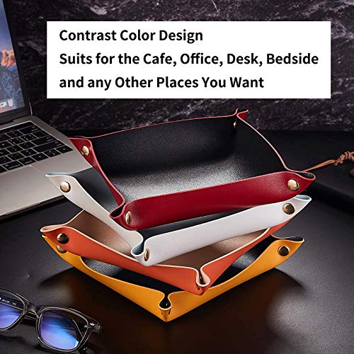 Leather Valet Tray for Men Women, Small Leather Catchall Desk Organizer, Key Holder for Entryway Table, Collapsible Travel Snap Tray (Silver + Pink) - color: Silver + Pink