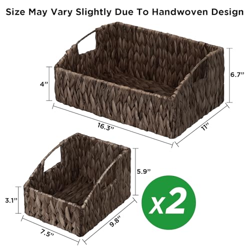 Ollieroo Rattan Storage Baskets, Handwoven Wicker Storage Bins with Built-in Handles, Storage Container Baskets for Shelves, Bedroom, Bathroom, Laundry Room or Kitchen(Black) - color: Black