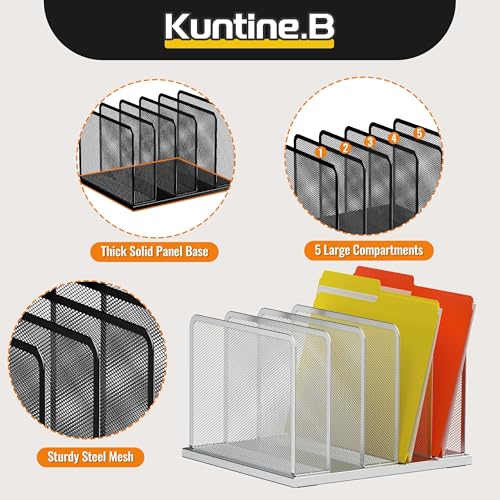 Kuntine.B Desk File Organizer Upright Mesh Desktop Organizer File Sorter Office Organization File Holder for Home, Office & Classroom (Silver, 1 Pack 5-Section) - color: Silver, size: 1 Pack 5-Section