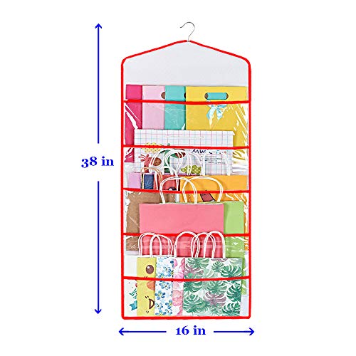 ProPik Storage for Gift Bags, Tissue Paper, and Wrapping Paper - Hanging Gift Bag Storage Organizer - 38 x 16 Inch PVC (Red) - color: Red