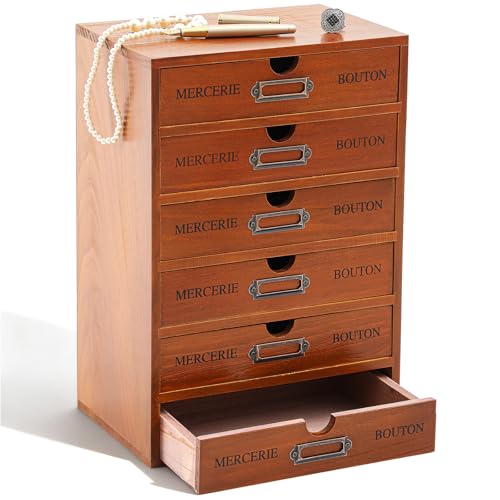 Wesiti 6 Drawer Vintage Wooden Desk Organizer, Apothecary Cabinet Storage Drawers, Rustic Shelf Drawer, Home Office Organizers and Accessories, Embroidery Floss, Craft, Art, Jewelry Storage, Stackable - color: Brown, size: 6 Drawers