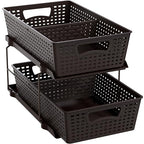 Simple Houseware 2 Tier Bathroom Organizer Tray Pull-Out Sliding Drawer, Under Sink Storage, Brown - color: Brown
