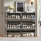 Maupvit Large Shoe Storage Cabinet with 4 Flip Drawers, Narrow Shoe Cabinet for Entryway with Wooden Legs, Freestanding Hidden Shoe Rack Organizer ＆ Metal Hinges, Washed Gray - color: Washed Gray, style: 4-Drawers