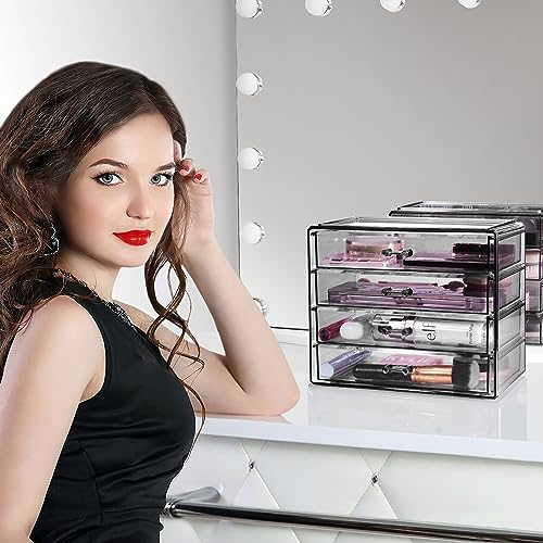 Sorbus Makeup Organizer - 4 Drawer Acrylic Make Up Organizers and Storage for Cosmetics, Jewelry, Beauty Supplies, Clear Makeup Organizer for Vanity, Girl's Room, College Dorm, Counter, Bathroom Sinks - color: Black Jewel