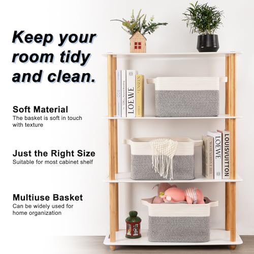 OIAHOMY 3 Pack Storage Basket for Organizing, 13''X9.85''X8.7'' Storage Bins,Woven Basket Basket with Handles, Toy Storage Basket Bin,Stylish Room Decor Basket, White & Grey variegated - color: Grey variegated, size: 13''×9.9''×8.7''