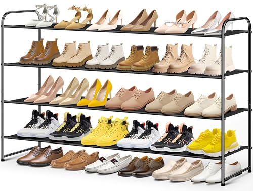MISSLO 4 Tier Long Shoe Organizer for Closet Shoe Rack for Bedroom Closet Floor Shoe Shelf for Entryway Storage Stackable Wide Shoe Shelf Stores 30 Pairs of Men Sneakers, Black - color: Black, size: 4 Tier