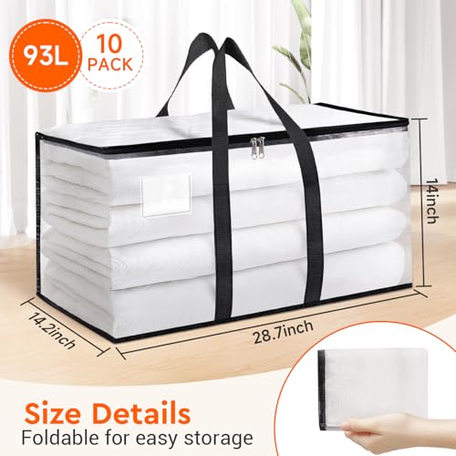 BlissTotes Clear Moving Bags Heavy Duty, 93L Extra Large Storage Bags with Zipper & Reinforced Handles, Waterproof PP Moving Totes for Clothes, Bedding, Comforters, Space Saving Storage (8 Pack) - size: 93L