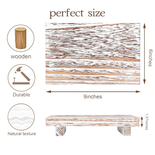 zoocatia Small Wood Tray Pedestal Stand Farmhouse Bathroom Decor Decorative Wooden Riser Kitchen Soap Dish Holder for Vanity, Counter, Sink, 9" x 5.9" - Retro White - color: Retro White, size: 9" x 5.9" x 1.6"