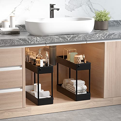 SOLEJAZZ Slim Rolling Storage Cart with Wheels 4 Tier Skinny Bathroom Storage Organizer Narrow Shelf Unit Thin Laundry Room Utility Cart for Bedside Kitchen Office Next to Fridge Small Places, Black - color: Black, size: 4-Tier, 4.76"D