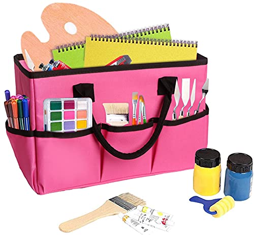ZKOO Desktop Tote and Stock Organize, Multiple Pockets Teacher Helper Tote Bag Organization for Arts, Books, Stationery and Office Desk Organize, Make-up Case with Handles Craft Organizer (Pink) - color: Pink