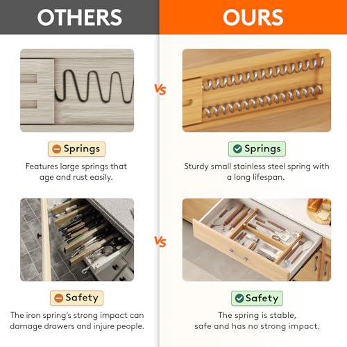 Lifewit 2.4" High 8 Pack Bamboo Drawer Dividers 33-42cm/13-16.5" Adjustable Wooden Drawer Organizer for Clothes/Utensils, Expandable Drawer Separator for Dresser/Kitchen/Bedroom/Office Organization - size: 2.4"H, 13-16.5"L