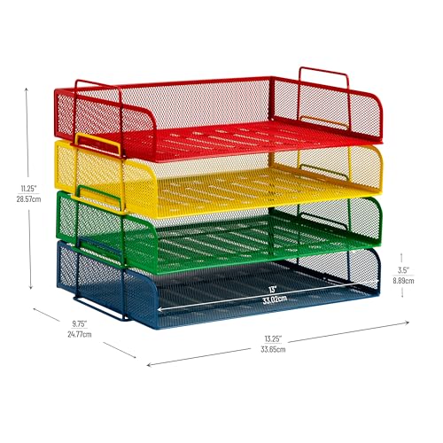 Mind Reader Stackable Paper Tray, Classroom Organizer, File Storage, Teachers, Metal Mesh, 4 Pcs., Multi-Colored - color: Assorted Colors, size: 13.3" x 9.8" x 11.3"