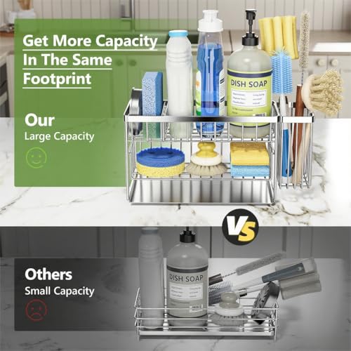 Cisily Silver 2-Tier Kitchen Sink Caddy Organzier Rack with Flexible Dish Brush Holder, Sponge Holder for Kitchen Sink Countertop Organization Storage,Home Decor Stainless Steel - color: Silver