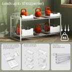 NETEL NETELAdjustable Under Sink Organizers and Storage, 2 Tier Expandable Pull Out Under Sink Organizers and Storage, 4 Pull-Out Metal Baskets, (21.5-31.64)" W X 14.69" D X 15.83" H - size: 4 pull out baskets(White)