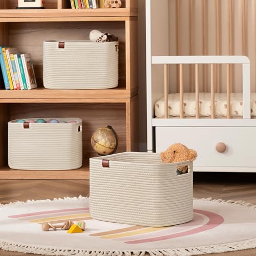 UBBCARE 4 Pack Baskets for Organizing, Woven Storage Baskets with Label for Toys and Towel, Rectangle Cotton Rope Basket with Handles, 14''L x9''W x8''H, Off-White - color: Off-White, size: 4 Pack - 14 X 8 X 9 Inches