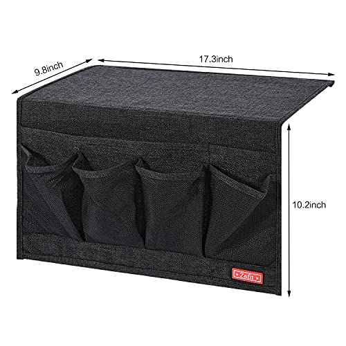 Zafit Linen 6 Pockets Bedside Caddy, Bedside Storage Organizer for Magazine, Remotes, Phone (Black) - color: Black, size: 6 Pockets