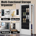 Over the Door Shoe Organizer 35 Pockets, Black Folding Hanging Shoe Rack for Door with Metal Hooks, No-Drill Install, Space-Saving Door Shoe Organizer for Closet, 67.7in x 26.4in