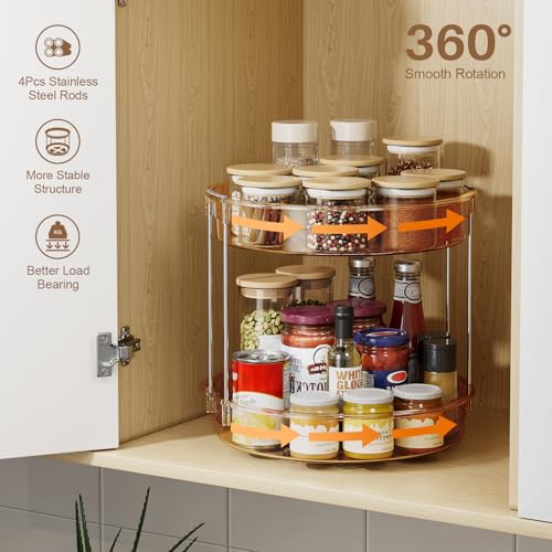LAMU 12inch 2 Tier Lazy Susan Turntable Organizer Rotating Spice Rack Organization for Cabinet, Kitchen, Pantry, Countertop, Bathroom, Vanity, Medicine Cabinet Organizer, Amber - color: Amber, size: 12in 1Pack