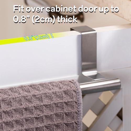 Over Cabinet Towel Bar 9" Kitchen Towel Rack - Silver, Stainless Steel Towel Holder for Cabinet - 1 Pack - color: Brushed Finish - 1 Pack