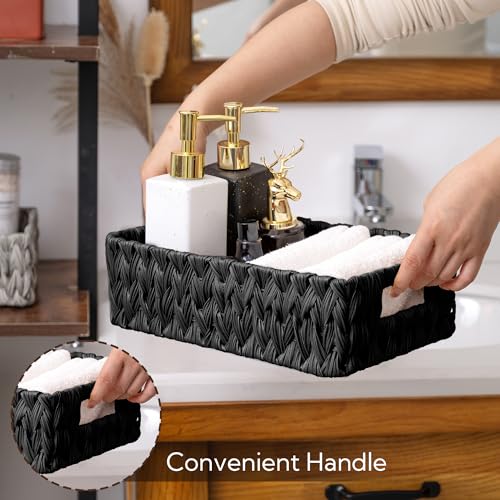 GRANNY SAYS Wicker Storage Basket, Decorative Woven Baskets for Storage, Waterproof Baskets Organizer, Wicker Basket for Organizing, 2-Pack, Black - color: Black, size: 11 ¼"L x 7 ½"W x 3 ½"H