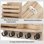 Wall Key and Mail Holder, Mail Organizer with 5 Metal Key Hooks, Selected Tung Wood, 11.8 x 6.7 inches, Includes mounting Hardware (Light Burn Color) - color: Light burn color