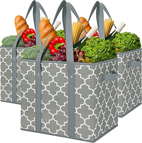 WISELIFE 3-Pack Reusable Grocery Bags Foldable Washable Storage Bins Basket Water Resistant Shopping Utility Tote Bag Grey - color: Grey, size: 3 Pack