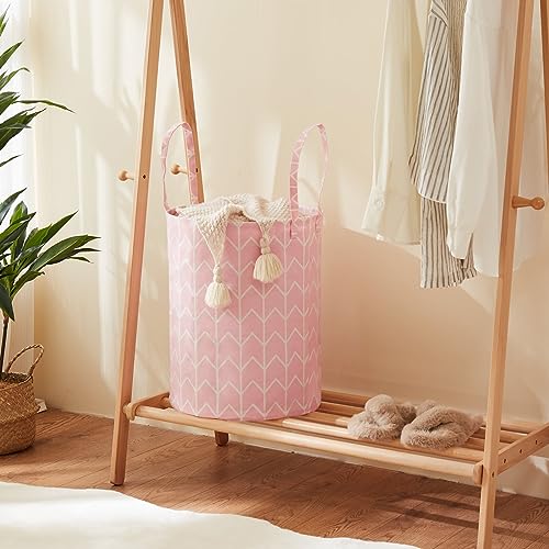 Large Storage Basket for Girls and Boys, Collapsible Laundry Hamper with Long Handles, Toy Bins for Nursery, Kids Room Décor - color: Pink Geometry, size: 2 Pack