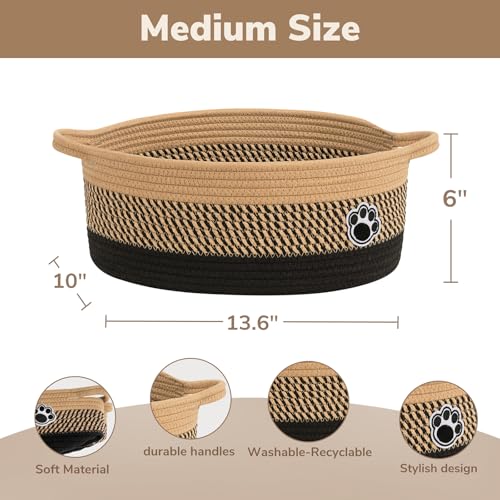 Dog Toy Basket, Woven Storage Baskets for Dog Cat Organizer, Baby Boy Shower Gifts Basket for Bathroom, Nursery Toy Baskets Storage Kids, 13.6"x 10" x 6", Black & Brown - color: Black-Brown, size: 13.6"L x 10"W x 6"H