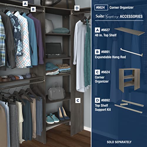 ClosetMaid SuiteSymphony Wood Corner Shelf Unit, 2 Shelves, Adjustable, Stacking, for Storage, Closet, Clothes, Shoes, Décor, Graphite Grey - color: Graphite Grey