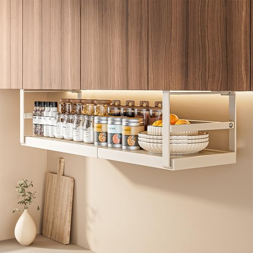 CINPIUK Expandable Under Shelf Storage Basket, Slide-in Storage Rack Under Cabinet Add-on Storage Baskets Heavy Duty Carbon Steel Hanging Organizer for Kitchen Pantry Laundry Bathroom, 1 Pack