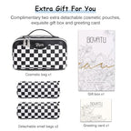 BOYATU Travel Makeup Bag Cosmetic Bags for Women: Large Make up Bags Set of 3 - Portable Makeup Organizer with Compartments&Handle&Divider - Waterproof PU Leather Toiletry Bag(A-5-Checkered Mix Black) - color: A-911-Checkered Mix Black