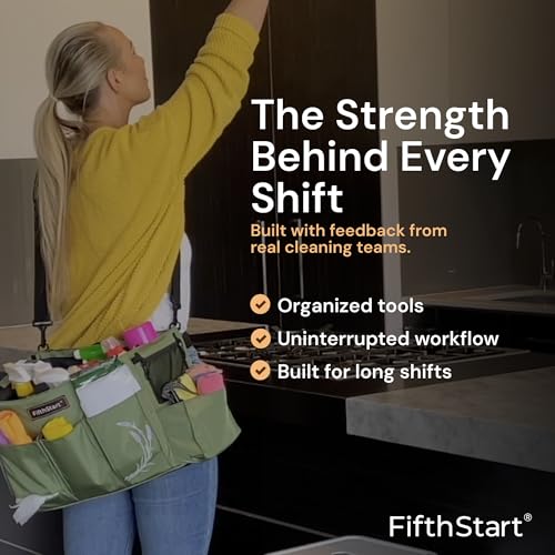 FifthStart Multiuse Cleaning Caddy with Waist, Shoulder Strap 9 Pockets, Mesh Base & Adjustable Compartments - Cleaning Caddy - Cleaning Supplies Organizer (Blue, Small) - color: Blue, size: Small
